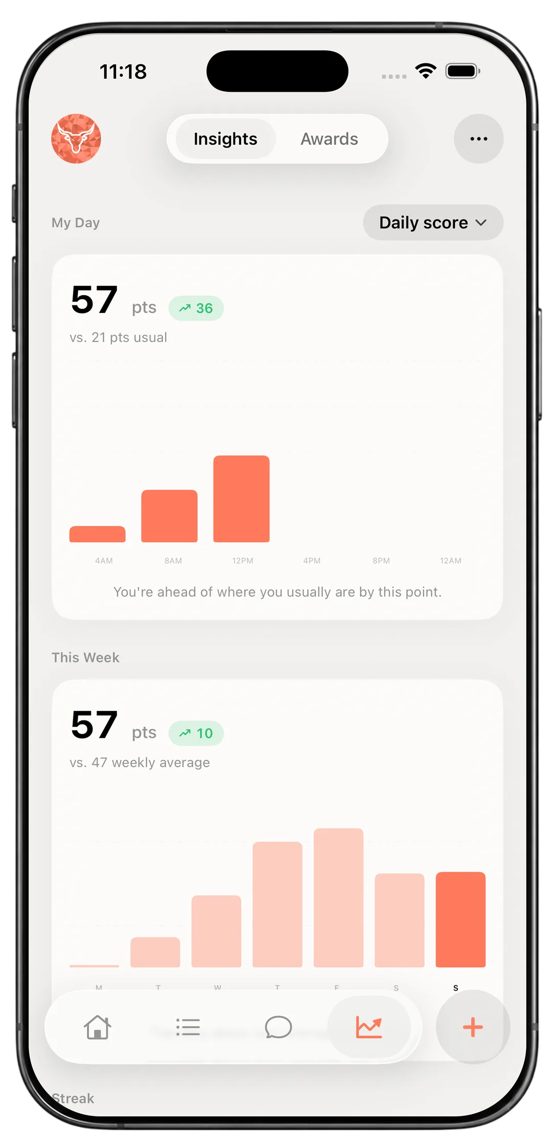 PRIMAL Insights tab with Smart Insights on iPhone
