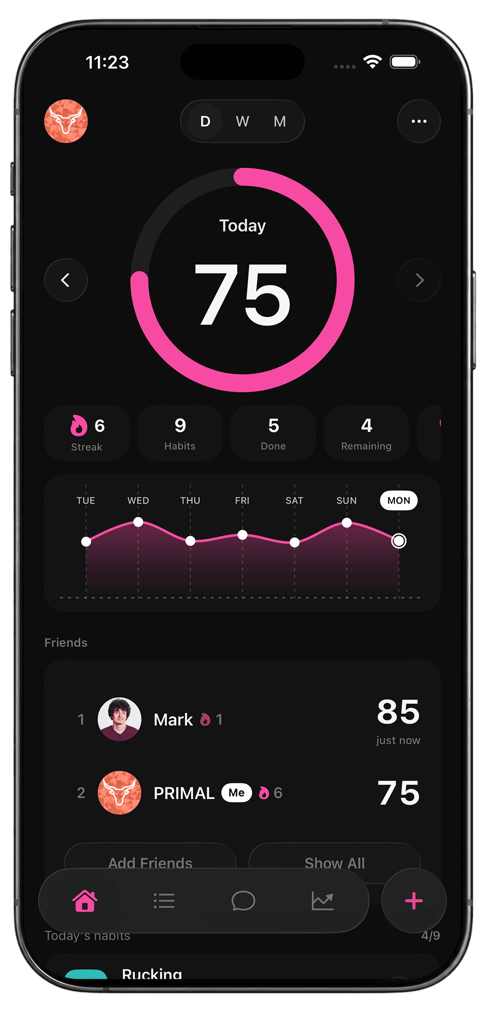 PRIMAL app in pink theme on iPhone