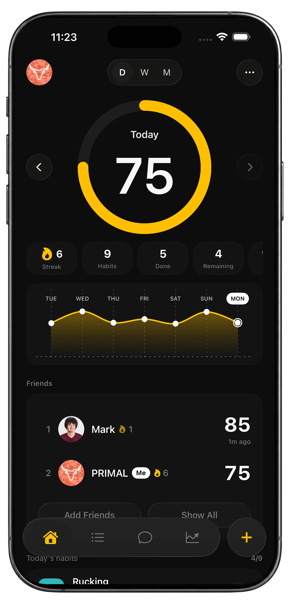 PRIMAL app in yellow theme on iPhone